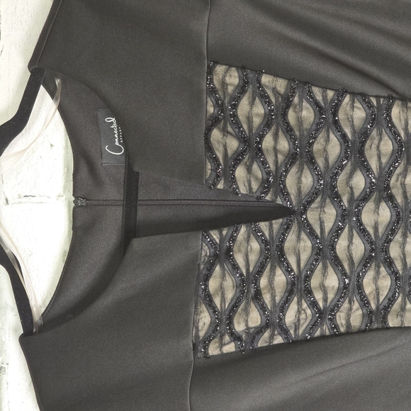 Connected Apparel Black Cocktail Dress With Center Lacey Sparkle, V Neck, Size12 - Picture 3 of 7